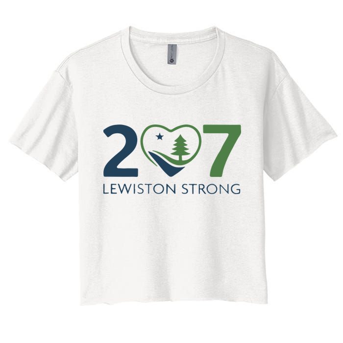 Lewiston Strong 207 Fundraiser Maine Flag In Heart Women's Crop Top Tee
