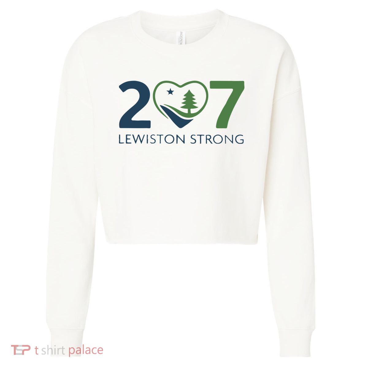 Lewiston Strong 207 Fundraiser Maine Flag In Heart Cropped Pullover Crew