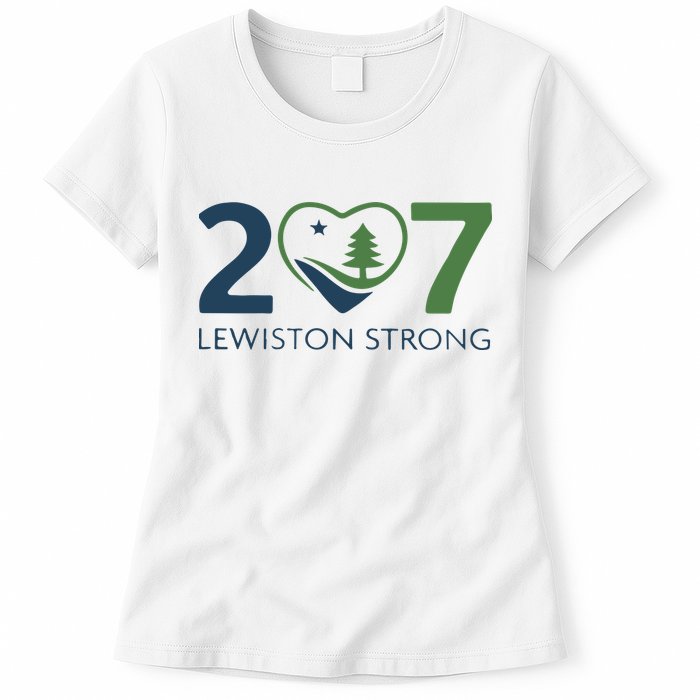 Lewiston Strong 207 Fundraiser Maine Flag In Heart Womens T-Shirt