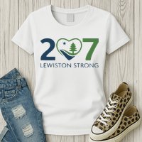 Lewiston Strong 207 Fundraiser Maine Flag In Heart Womens T-Shirt