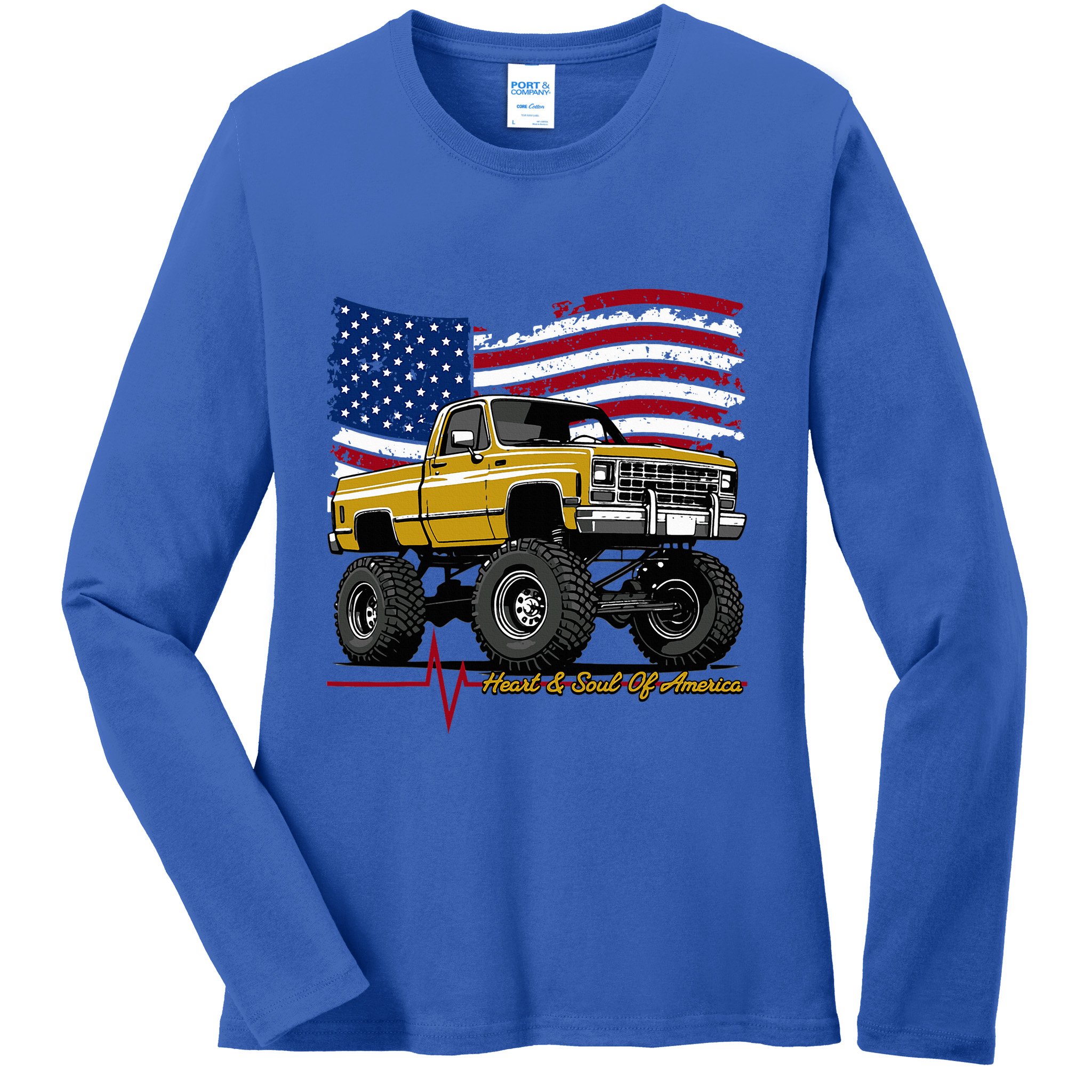 Lifted Squarebody 4wd Classic American Pickup Truck Ladies Long Sleeve Shirt