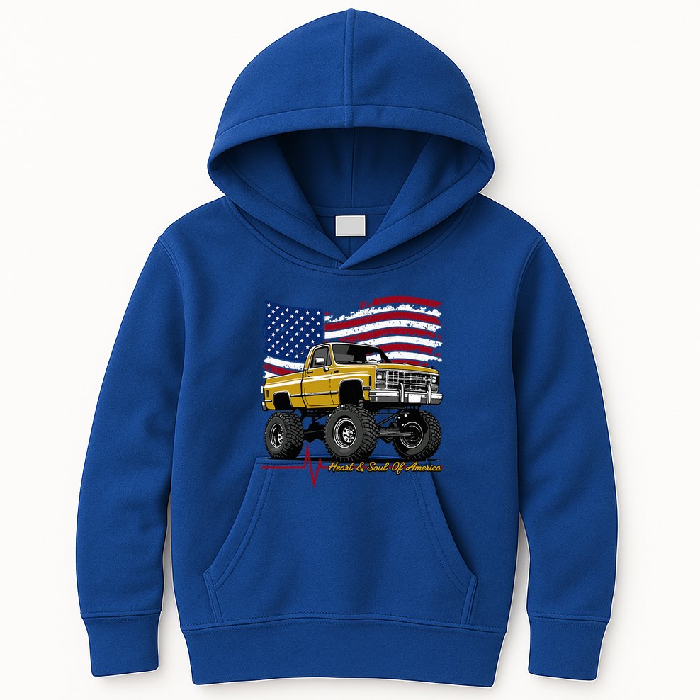 Lifted Squarebody 4wd Classic American Pickup Truck Kids Hoodie