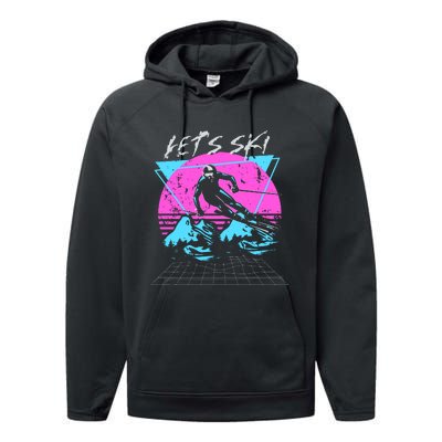 LetS Ski 70s 80s 90s Retro Vintage Style Skiing Performance Fleece Hoodie