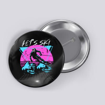 LetS Ski 70s 80s 90s Retro Vintage Style Skiing Button