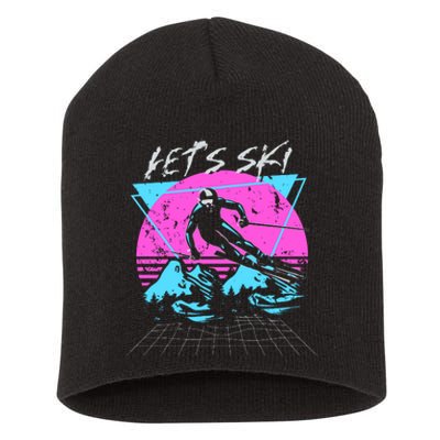 LetS Ski 70s 80s 90s Retro Vintage Style Skiing Short Acrylic Beanie