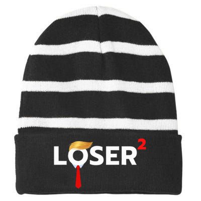 Loser Squared Anti Trump 2024 Nope Not Again Striped Beanie with Solid Band