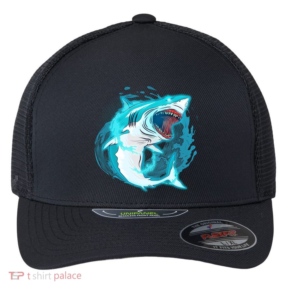 Leaping Shark Attack Flexfit Unipanel Trucker Cap