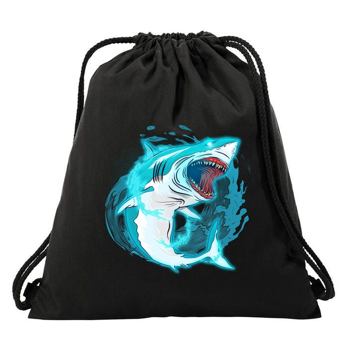 Leaping Shark Attack Drawstring Bag