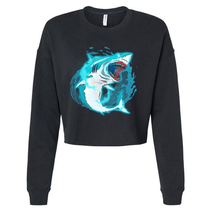 Leaping Shark Attack Cropped Pullover Crew