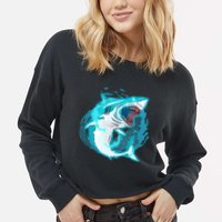 Leaping Shark Attack Cropped Pullover Crew