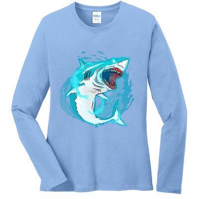 Leaping Shark Attack Ladies Long Sleeve Shirt