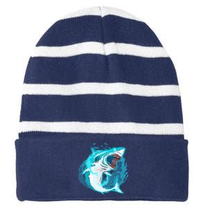 Leaping Shark Attack Striped Beanie with Solid Band