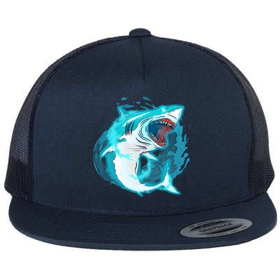 Leaping Shark Attack Flat Bill Trucker Hat