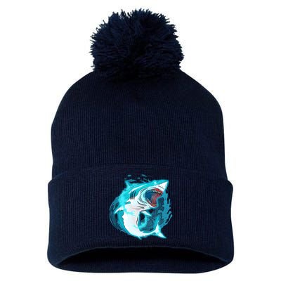 Leaping Shark Attack Pom Pom 12in Knit Beanie