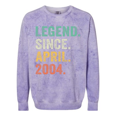 Legend Since April 2004 20th Birthday Gifts Boy 20 Years Old Colorblast Crewneck Sweatshirt