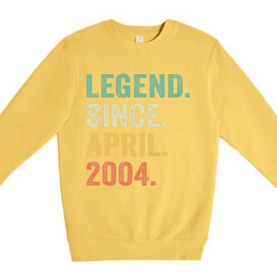 Legend Since April 2004 20th Birthday Gifts Boy 20 Years Old Premium Crewneck Sweatshirt