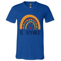 Lp0y Se Amable Rainbow Maestra Spanish Teacher Appreciation Great Gift V-Neck T-Shirt