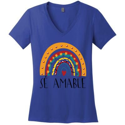 Lp0y Se Amable Rainbow Maestra Spanish Teacher Appreciation Great Gift Women's V-Neck T-Shirt