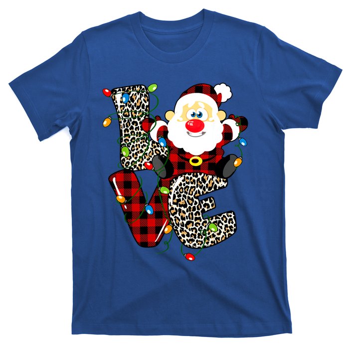 Love S Anta Claus B Uffalo Plaid R Ed Leopard Christmas Gift T-Shirt