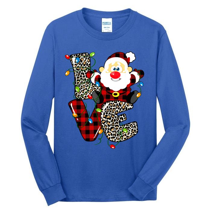 Love S Anta Claus B Uffalo Plaid R Ed Leopard Christmas Gift Tall Long Sleeve T-Shirt