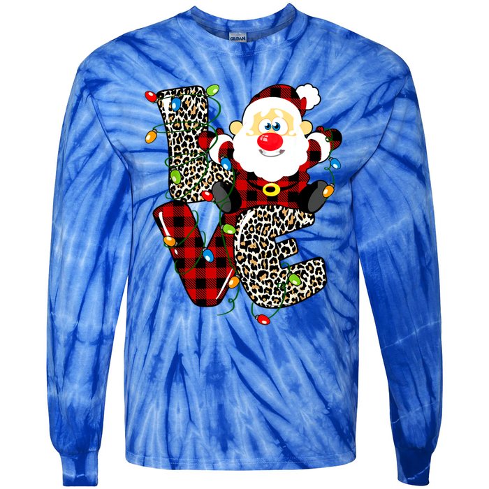 Love S Anta Claus B Uffalo Plaid R Ed Leopard Christmas Gift Tie-Dye Long Sleeve Shirt