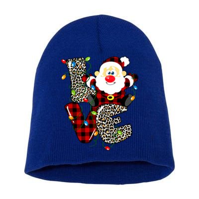 Love S Anta Claus B Uffalo Plaid R Ed Leopard Christmas Gift Short Acrylic Beanie