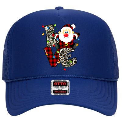 Love S Anta Claus B Uffalo Plaid R Ed Leopard Christmas Gift High Crown Mesh Back Trucker Hat