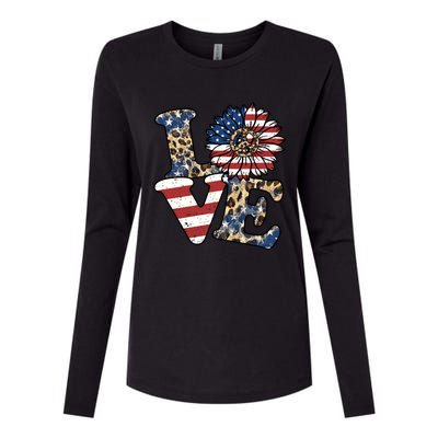 Leopard Sunflower America Us Fourth Flag 4th Of July Patriot Gift Womens Cotton Relaxed Long Sleeve T-Shirt