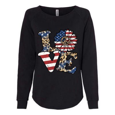 Leopard Sunflower America Us Fourth Flag 4th Of July Patriot Gift Womens California Wash Sweatshirt