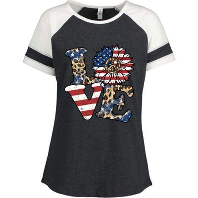 Leopard Sunflower America Us Fourth Flag 4th Of July Patriot Gift Enza Ladies Jersey Colorblock Tee