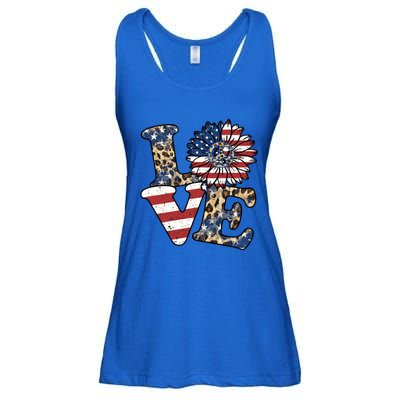 Leopard Sunflower America Us Fourth Flag 4th Of July Patriot Gift Ladies Essential Flowy Tank