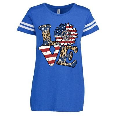 Leopard Sunflower America Us Fourth Flag 4th Of July Patriot Gift Enza Ladies Jersey Football T-Shirt