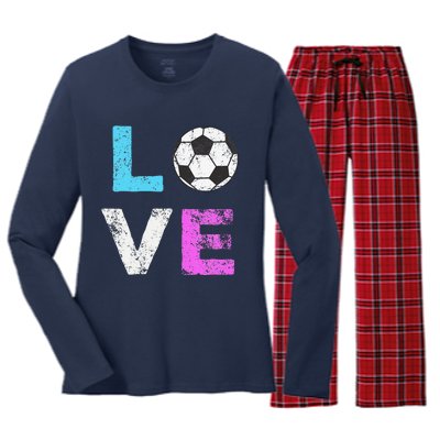 Love Soccer American Team Fan Gift Women's Long Sleeve Flannel Pajama Set 