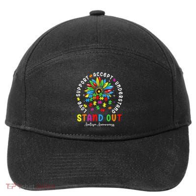 Love Support Accept Understand Autism Awareness Sunflower 7-Panel Snapback Hat