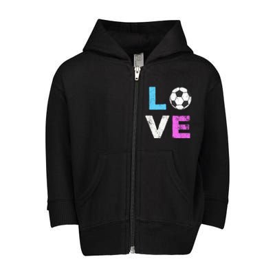 Love Soccer American Team Fan Gift Toddler Zip Fleece Hoodie