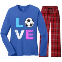 Love Soccer American Team Fan Gift Women's Long Sleeve Flannel Pajama Set 