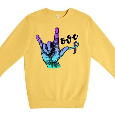 Love Suicide Awareness Sign Language Premium Crewneck Sweatshirt