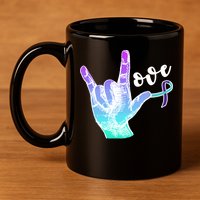 Love Suicide Awareness Sign Language 11oz C Handle Ceramic Mug