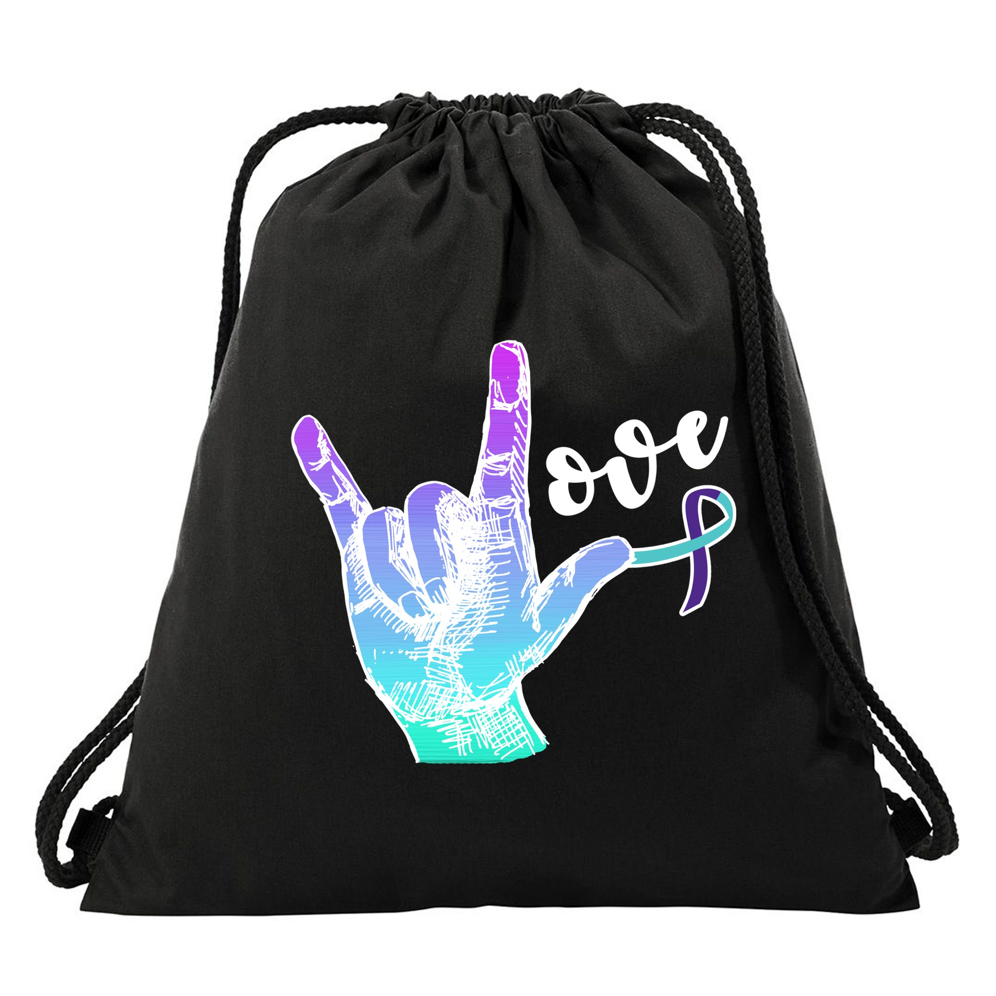 Love Suicide Awareness Sign Language Drawstring Bag