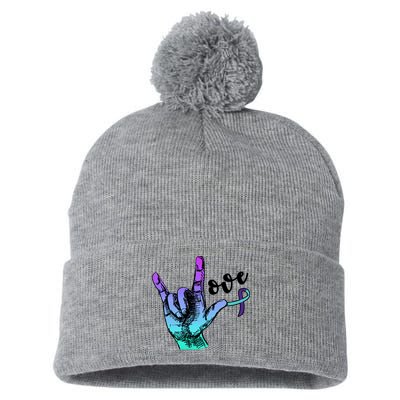Love Suicide Awareness Sign Language Pom Pom 12in Knit Beanie