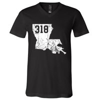 Louisiana State Area Code 318 New Orleans Mardi Gras V-Neck T-Shirt