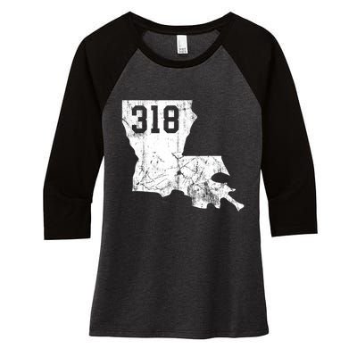 Louisiana State Area Code 318 New Orleans Mardi Gras Women's Tri-Blend 3/4-Sleeve Raglan Shirt