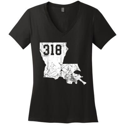 Louisiana State Area Code 318 New Orleans Mardi Gras Women's V-Neck T-Shirt