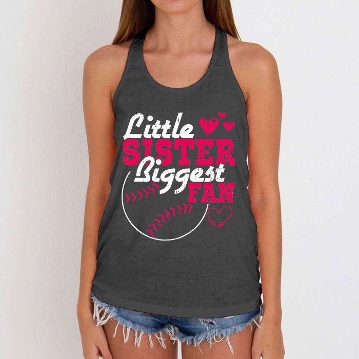 Little Sister Biggest Fan Baseball Women's Knotted Racerback Tank