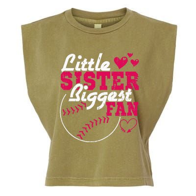 Little Sister Biggest Fan Baseball Garment-Dyed Women's Muscle Tee