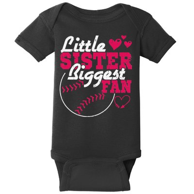 Little Sister Biggest Fan Baseball Baby Bodysuit