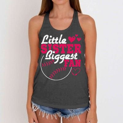 Little Sister Biggest Fan Baseball Women's Knotted Racerback Tank