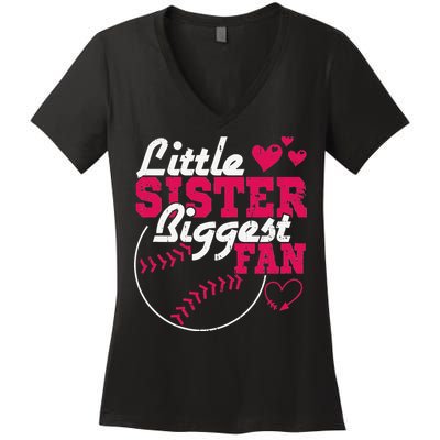 Little Sister Biggest Fan Baseball Women's V-Neck T-Shirt