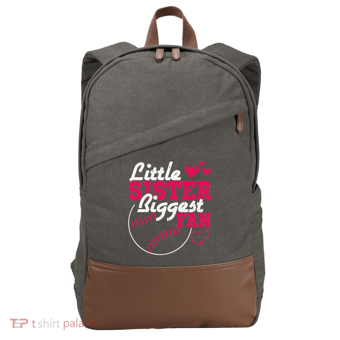 Little Sister Biggest Fan Baseball Cotton Canvas Backpack