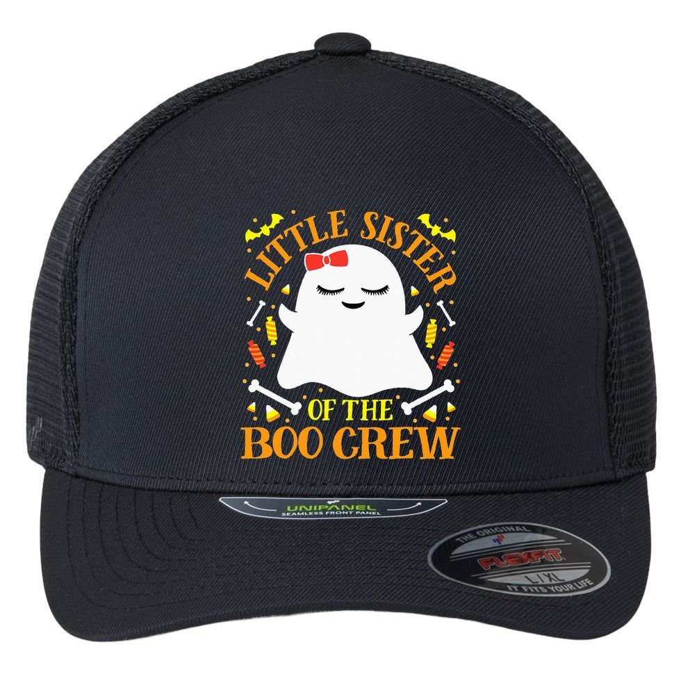 Little Sister Boo Crew Ghost Matching Family Halloween Flexfit Unipanel Trucker Cap
